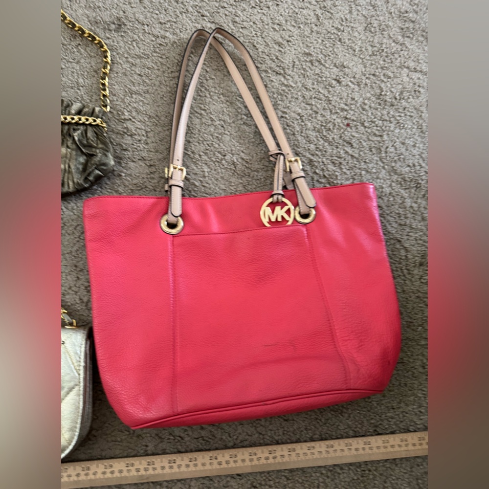 Michael Kors Bedford Coral Pebbled Leather Tote Handbag bundle of 4 purses - Picture 9 of 15